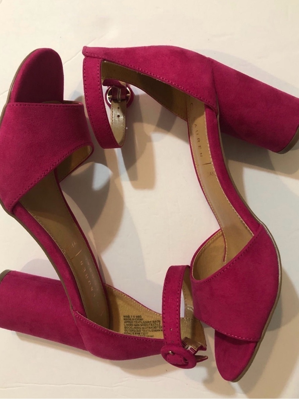 LC Lauren Conrad Magenta Suede Block Heel Sandals